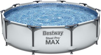 10ft Round Steel Frame Above Ground Pool with Filter Pump – Outdoor Garden Swimming Pool 305cm x 76cm